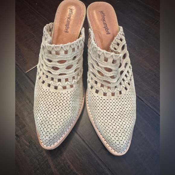 Anthropologie Jeffrey Campbell classic suede Favela woven mule heel size 9 - Picture 6 of 12